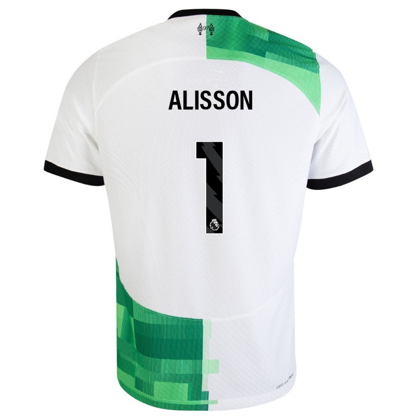 Børn Alisson #1 Hvid Grøn Udebane Spillertrøjer 2023/24 Trøje T-Shirt