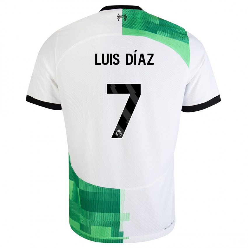 Børn Luis Diaz #7 Hvid Grøn Udebane Spillertrøjer 2023/24 Trøje T-Shirt