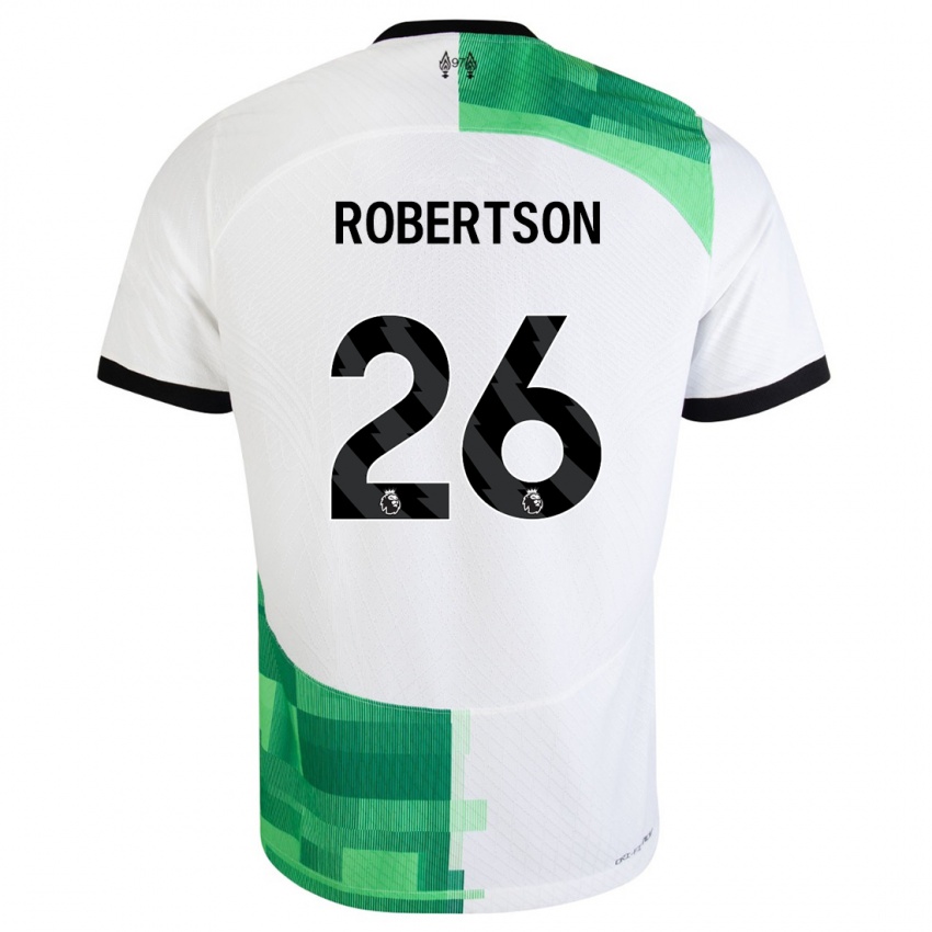 Børn Andrew Robertson #26 Hvid Grøn Udebane Spillertrøjer 2023/24 Trøje T-Shirt