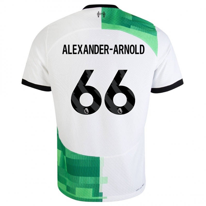 Børn Trent Alexander-Arnold #66 Hvid Grøn Udebane Spillertrøjer 2023/24 Trøje T-Shirt