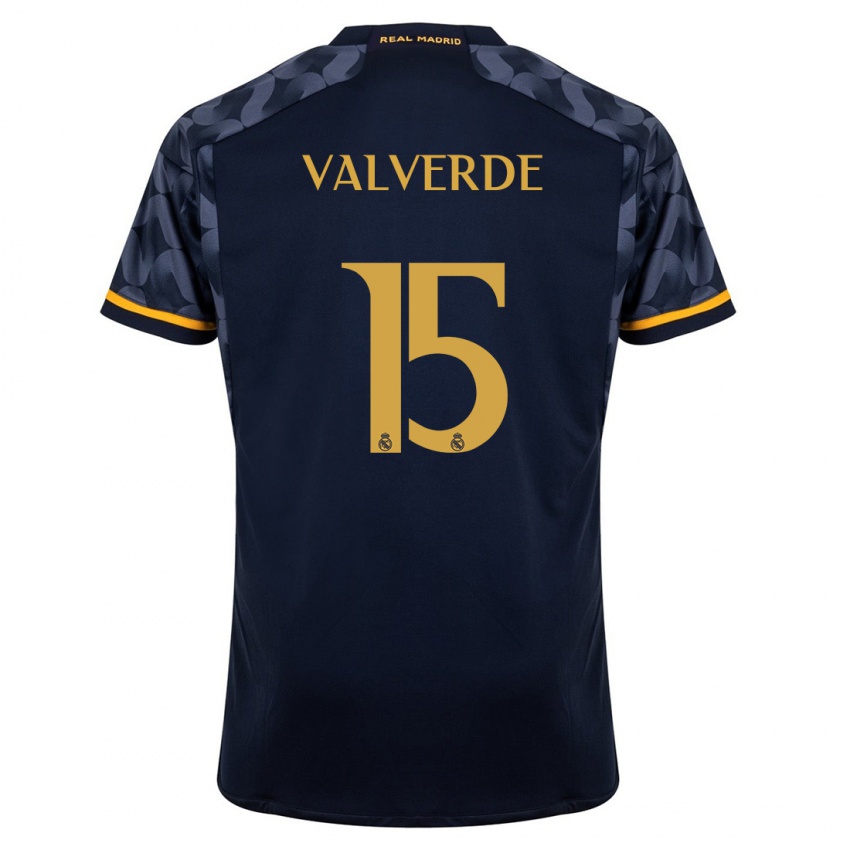 Børn Federico Valverde #15 Mørkeblå Udebane Spillertrøjer 2023/24 Trøje T-Shirt