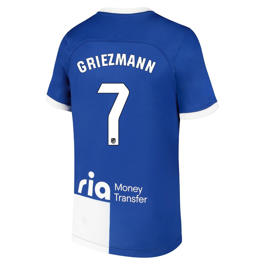 Børn Antoine Griezmann #7 Blå Hvid Udebane Spillertrøjer 2023/24 Trøje T-Shirt