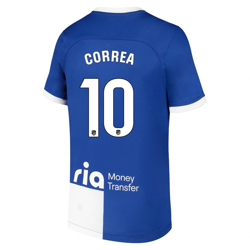 Børn Angel Correa #10 Blå Hvid Udebane Spillertrøjer 2023/24 Trøje T-Shirt