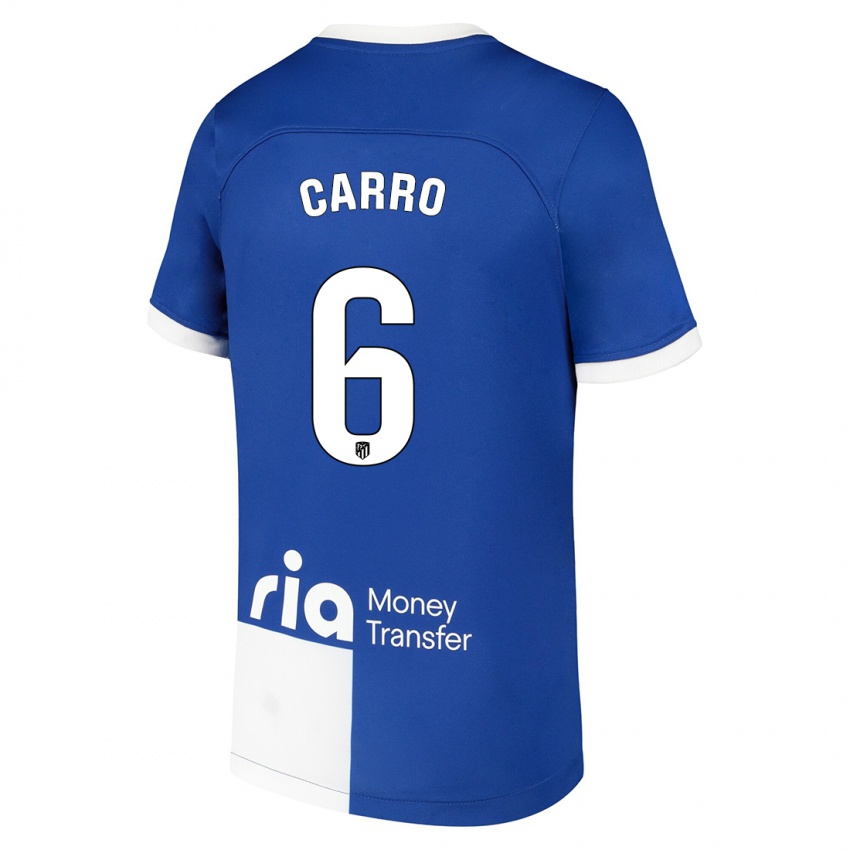 Børn Mikel Carro #6 Blå Hvid Udebane Spillertrøjer 2023/24 Trøje T-Shirt