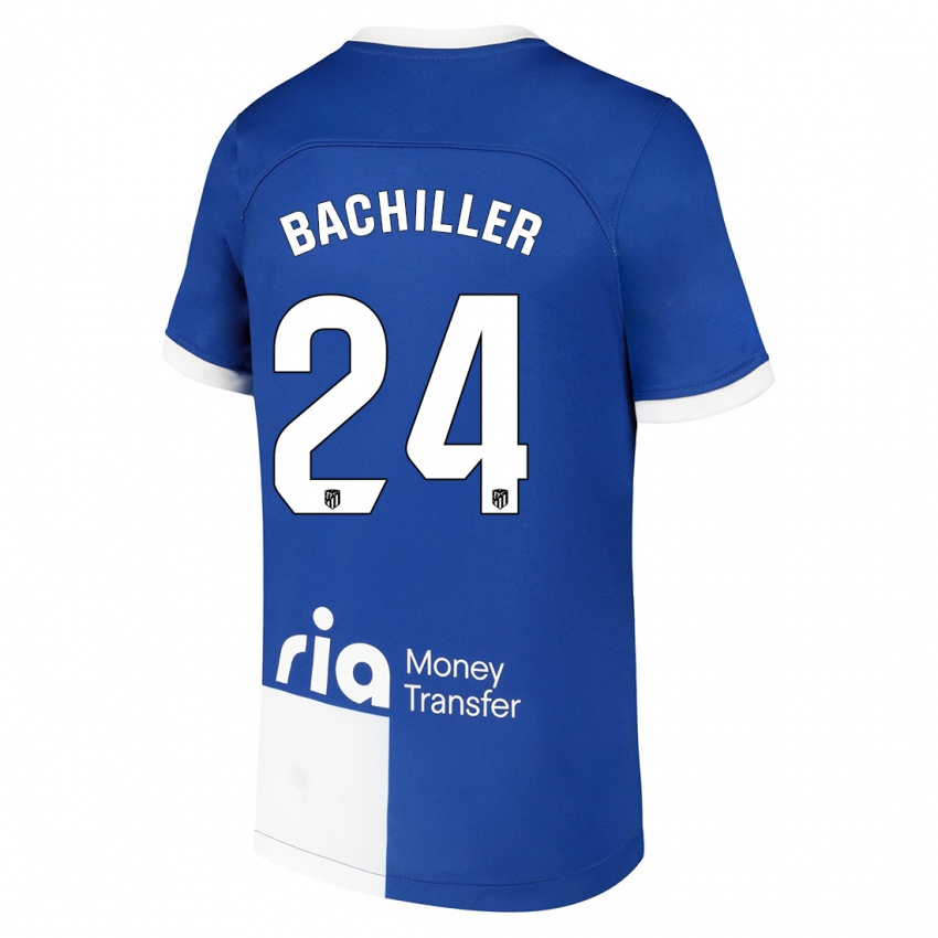 Børn Iker Bachiller #24 Blå Hvid Udebane Spillertrøjer 2023/24 Trøje T-Shirt
