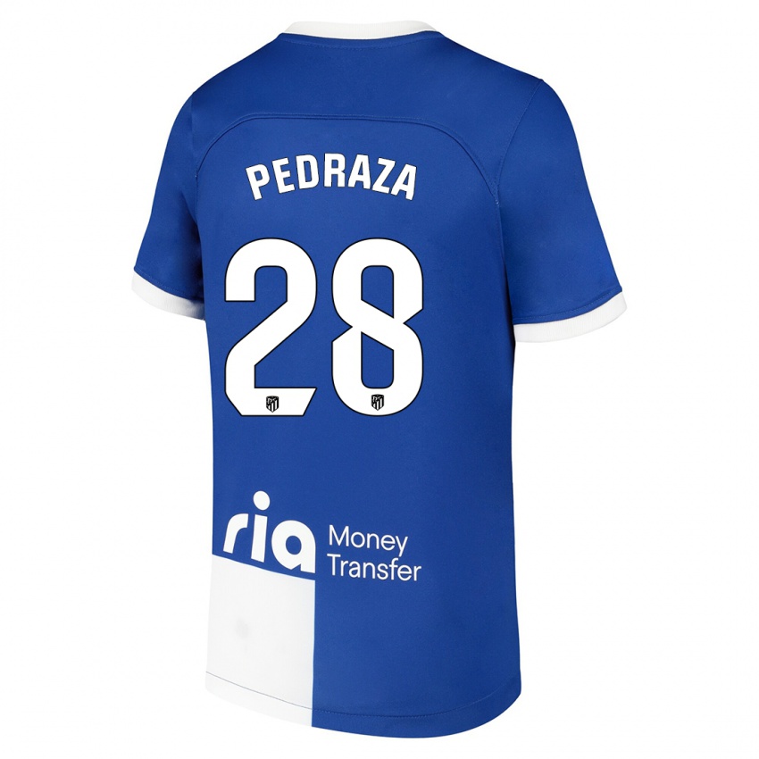 Børn Alfredo Pedraza #28 Blå Hvid Udebane Spillertrøjer 2023/24 Trøje T-Shirt