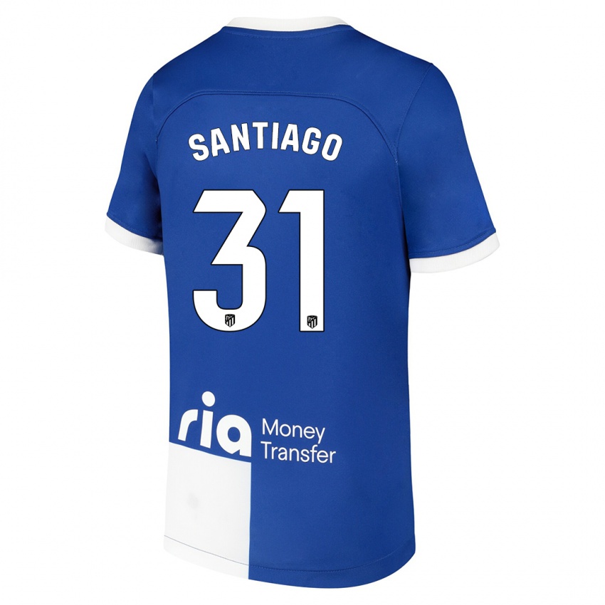 Børn Abraham Santiago #31 Blå Hvid Udebane Spillertrøjer 2023/24 Trøje T-Shirt