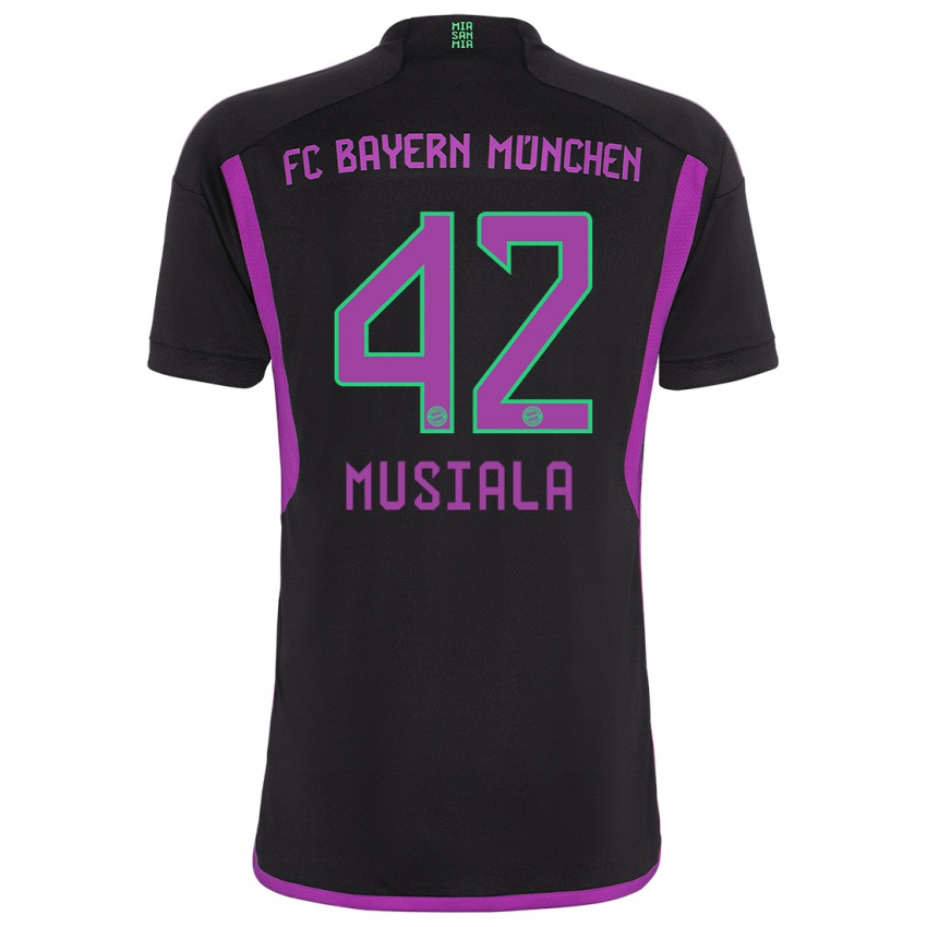 Børn Jamal Musiala #42 Sort Udebane Spillertrøjer 2023/24 Trøje T-Shirt