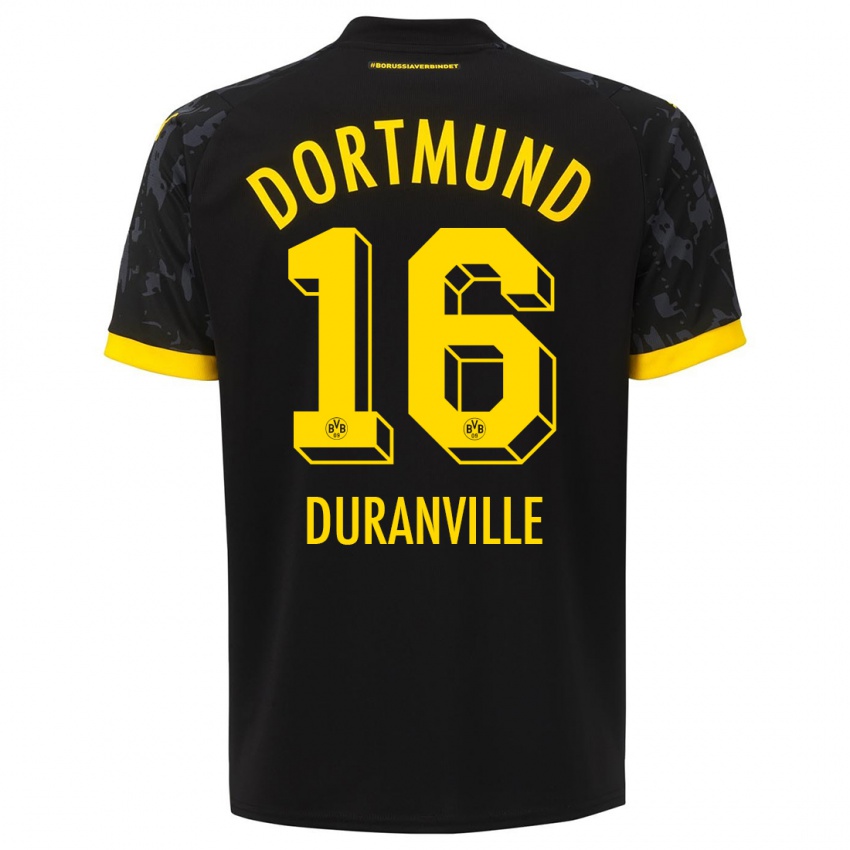 Børn Julien Duranville #16 Sort Udebane Spillertrøjer 2023/24 Trøje T-Shirt