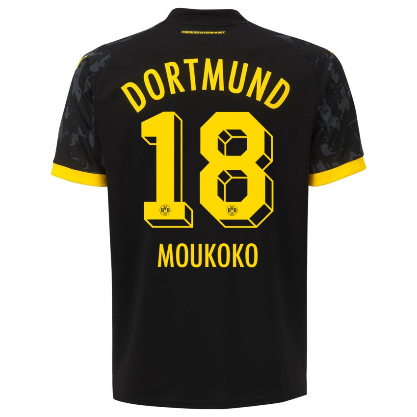 Børn Youssoufa Moukoko #18 Sort Udebane Spillertrøjer 2023/24 Trøje T-Shirt