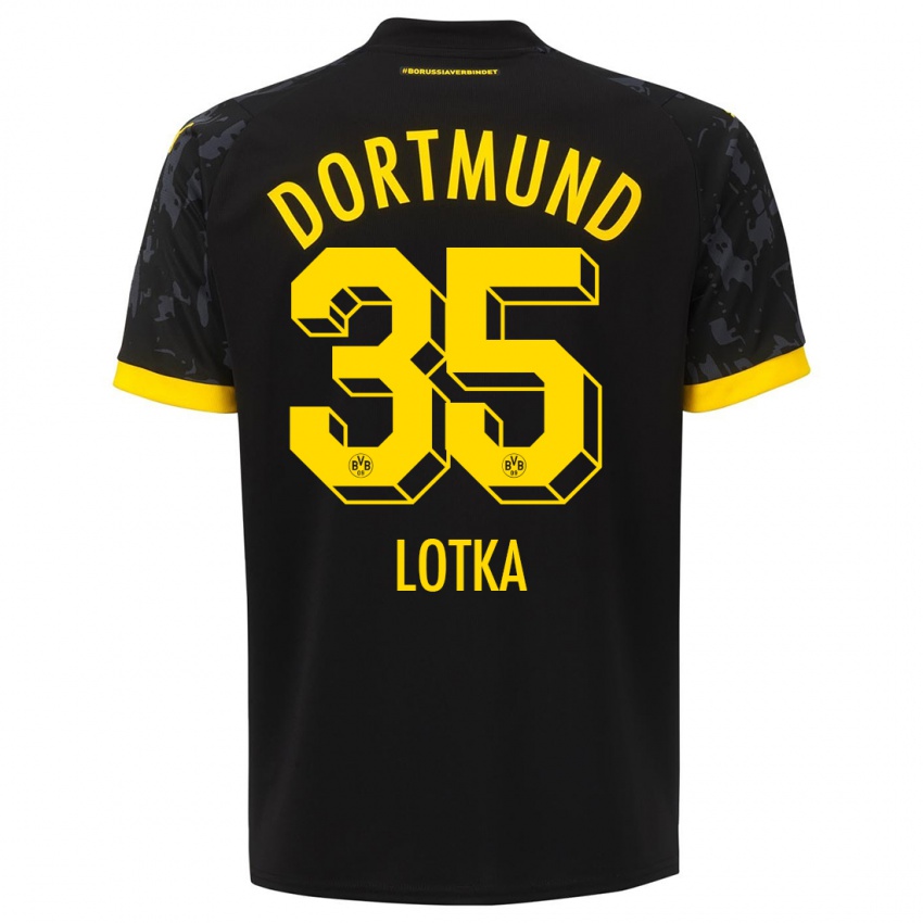 Børn Marcel Lotka #35 Sort Udebane Spillertrøjer 2023/24 Trøje T-Shirt