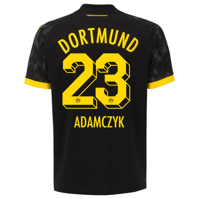 Børn Nico Adamczyk #23 Sort Udebane Spillertrøjer 2023/24 Trøje T-Shirt