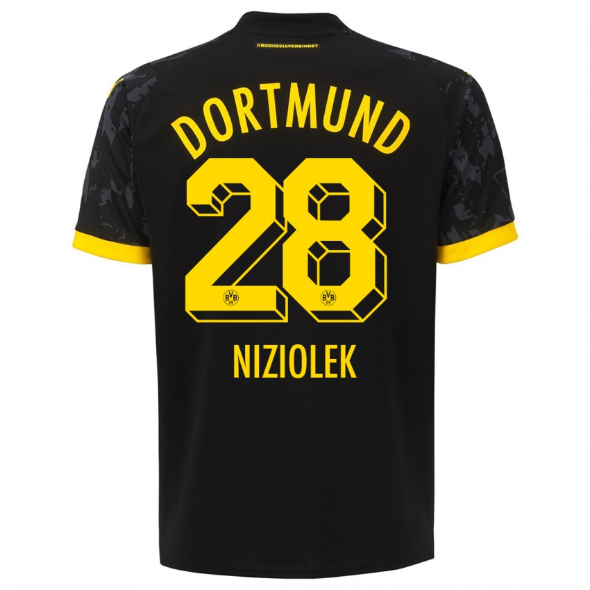 Børn Alex Niziolek #28 Sort Udebane Spillertrøjer 2023/24 Trøje T-Shirt