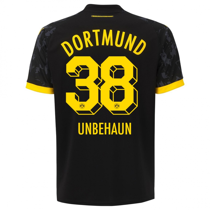 Børn Luca Unbehaun #38 Sort Udebane Spillertrøjer 2023/24 Trøje T-Shirt