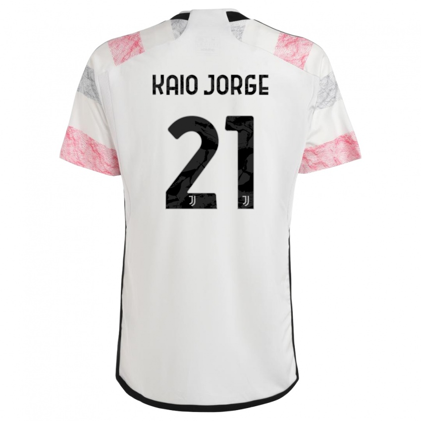 Børn Kaio Jorge #21 Hvid Pink Udebane Spillertrøjer 2023/24 Trøje T-Shirt