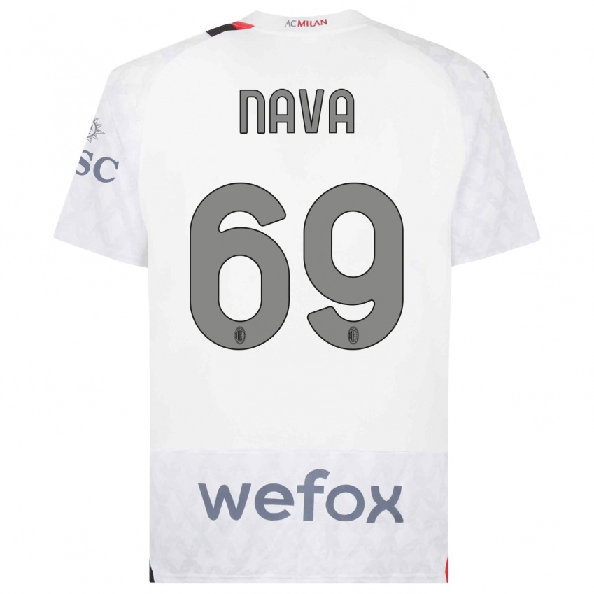 Børn Lapo Nava #69 Hvid Udebane Spillertrøjer 2023/24 Trøje T-Shirt