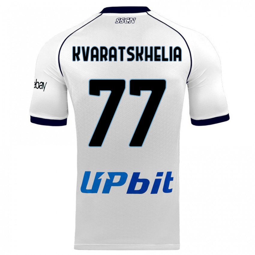 Børn Khvicha Kvaratskhelia #77 Hvid Udebane Spillertrøjer 2023/24 Trøje T-Shirt