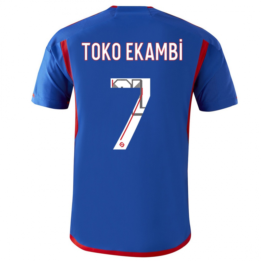 Børn Karl Toko Ekambi #7 Blå Rød Udebane Spillertrøjer 2023/24 Trøje T-Shirt