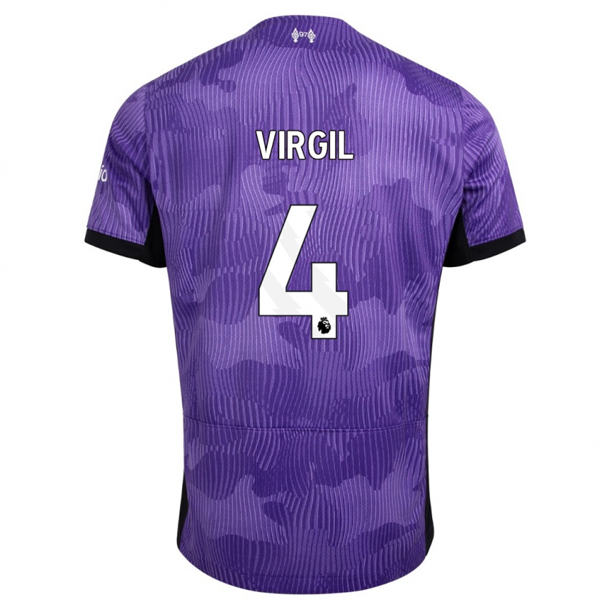 Børn Virgil Van Dijk #4 Lilla Tredje Sæt Spillertrøjer 2023/24 Trøje T-Shirt