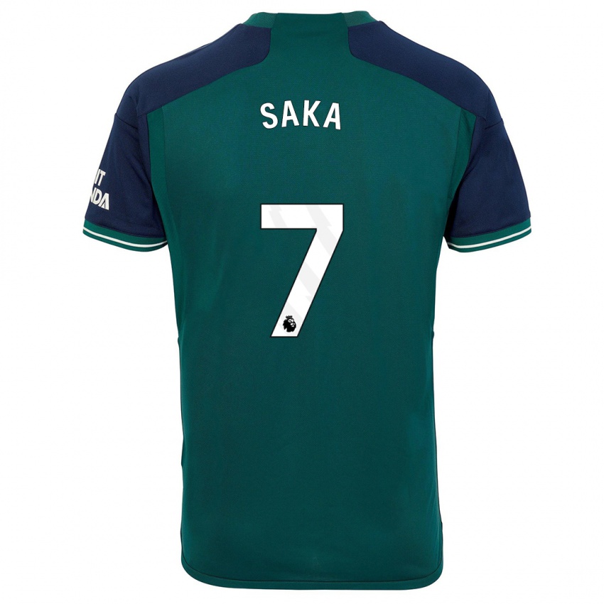 Børn Bukayo Saka #7 Grøn Tredje Sæt Spillertrøjer 2023/24 Trøje T-Shirt