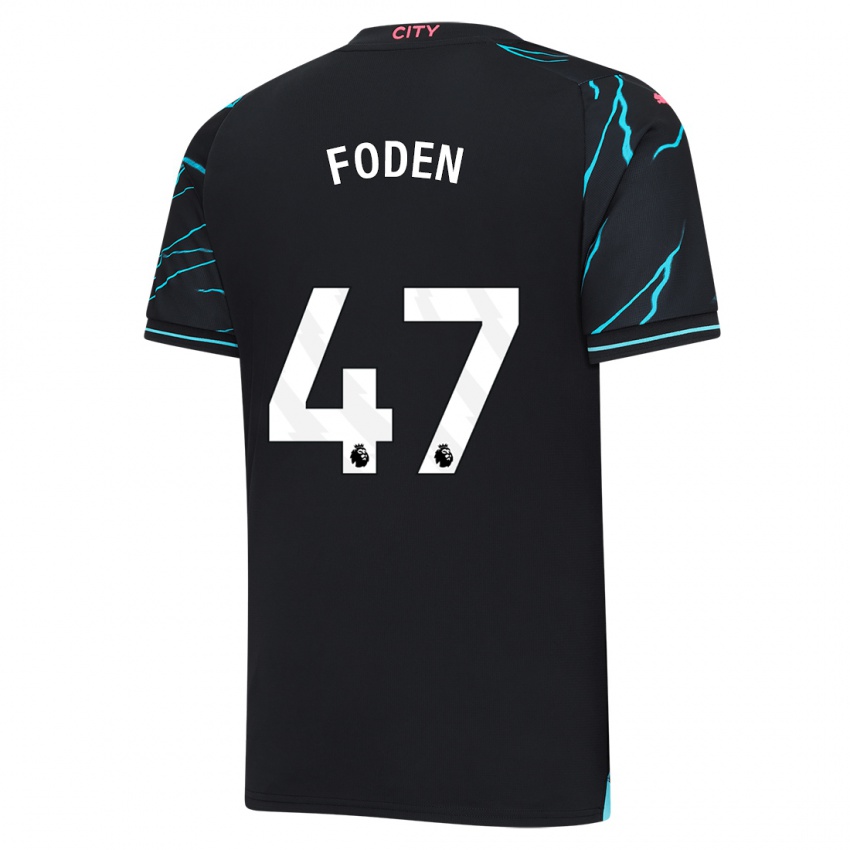 Børn Phil Foden #47 Mørkeblå Tredje Sæt Spillertrøjer 2023/24 Trøje T-Shirt