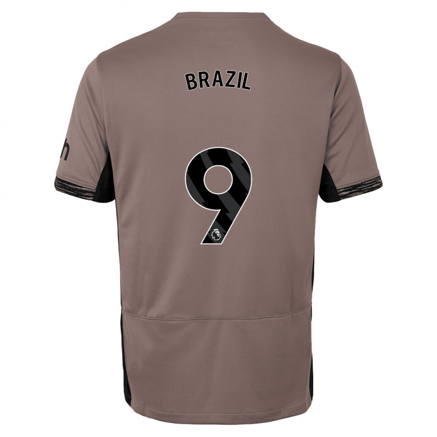 Børn Ellie Brazil #9 Mørk Beige Tredje Sæt Spillertrøjer 2023/24 Trøje T-Shirt