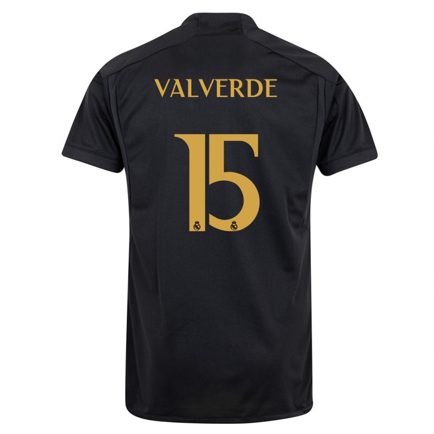 Børn Federico Valverde #15 Sort Tredje Sæt Spillertrøjer 2023/24 Trøje T-Shirt