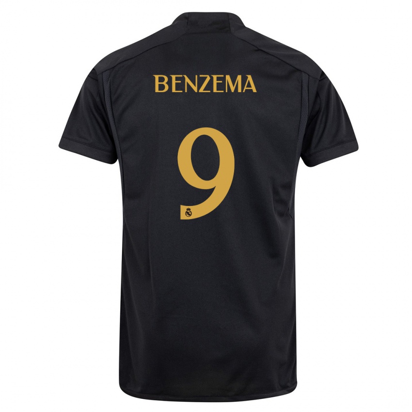 Børn Karim Benzema #9 Sort Tredje Sæt Spillertrøjer 2023/24 Trøje T-Shirt