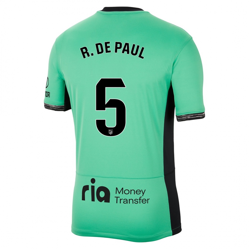 Børn Rodrigo De Paul #5 Forårsgrøn Tredje Sæt Spillertrøjer 2023/24 Trøje T-Shirt