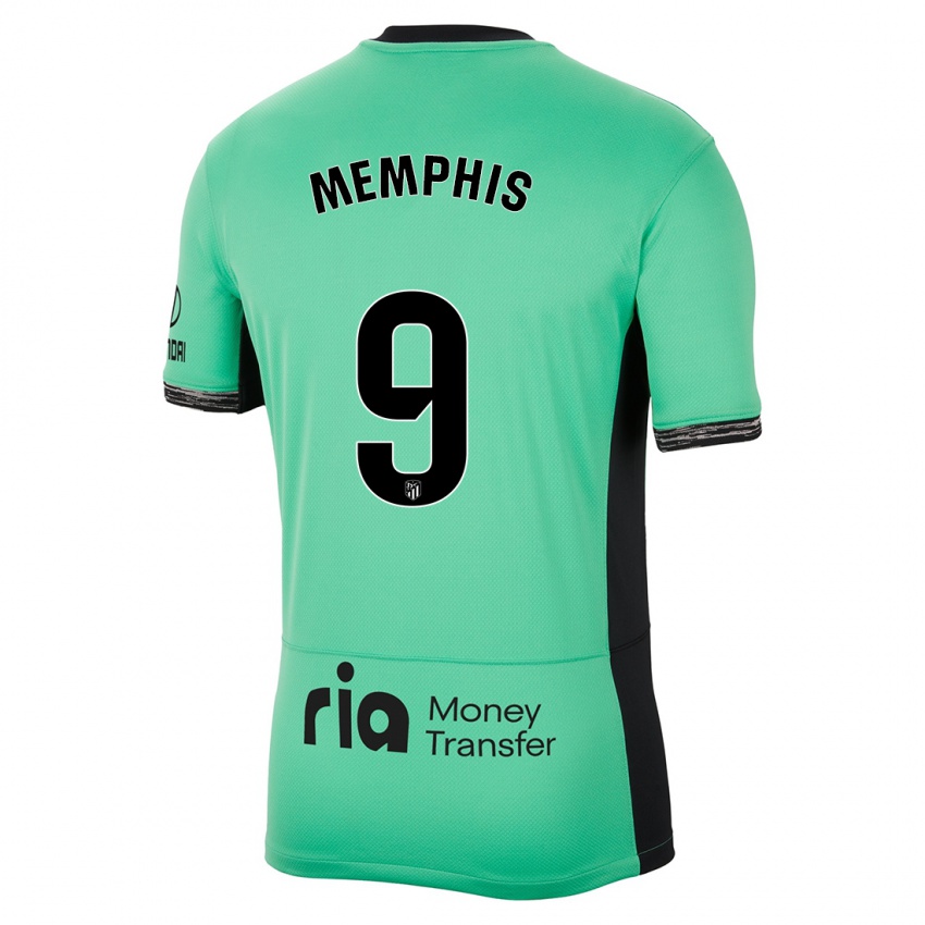 Børn Memphis Depay #9 Forårsgrøn Tredje Sæt Spillertrøjer 2023/24 Trøje T-Shirt