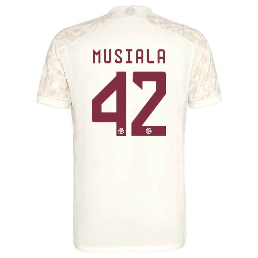 Børn Jamal Musiala #42 Off White Tredje Sæt Spillertrøjer 2023/24 Trøje T-Shirt