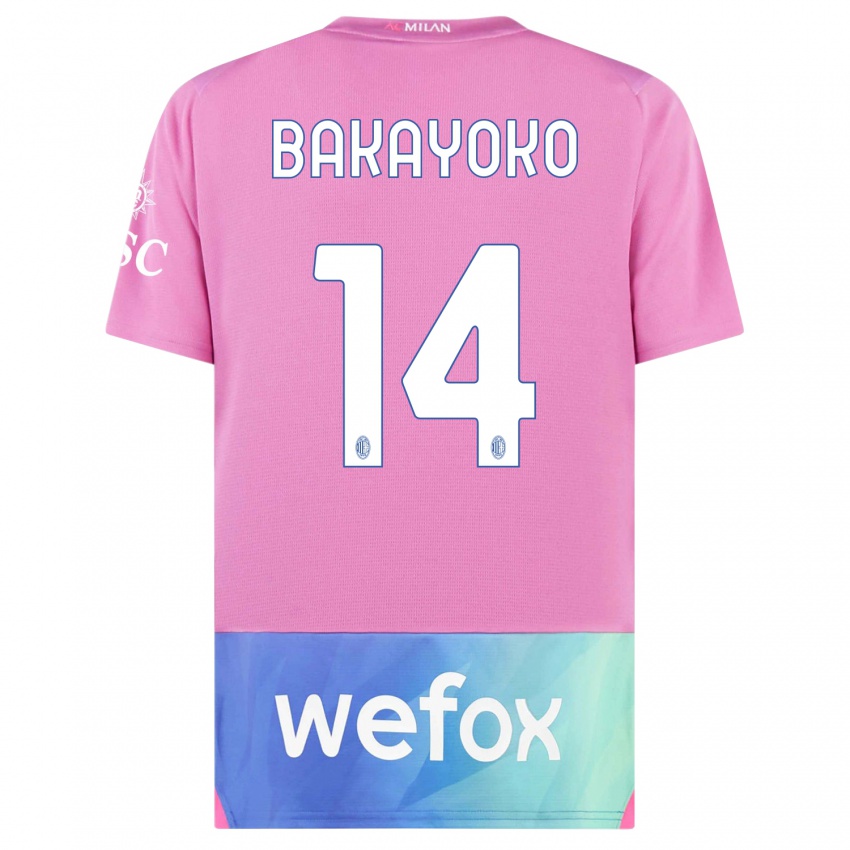 Børn Tiemoue Bakayoko #14 Pink Lilla Tredje Sæt Spillertrøjer 2023/24 Trøje T-Shirt