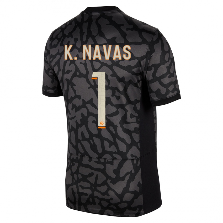 Børn Keylor Navas #1 Sort Tredje Sæt Spillertrøjer 2023/24 Trøje T-Shirt