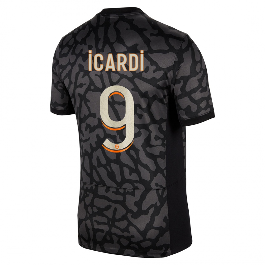 Børn Mauro Icardi #9 Sort Tredje Sæt Spillertrøjer 2023/24 Trøje T-Shirt