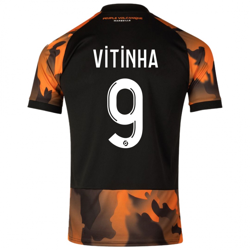 Børn Vitinha #9 Sort Orange Tredje Sæt Spillertrøjer 2023/24 Trøje T-Shirt