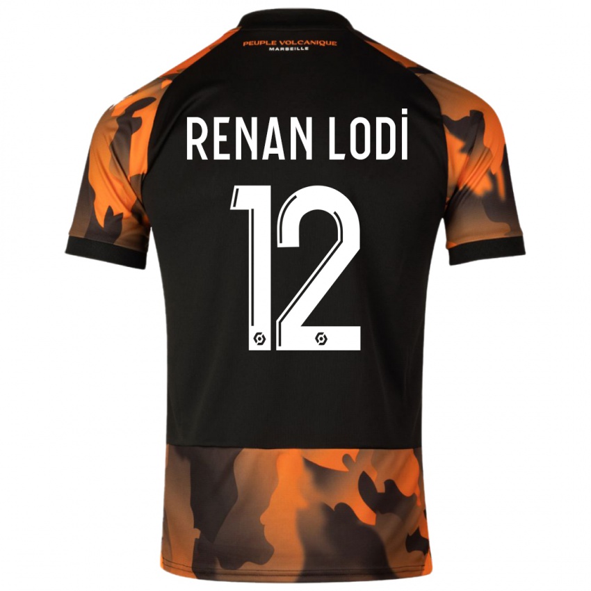 Børn Renan Lodi #12 Sort Orange Tredje Sæt Spillertrøjer 2023/24 Trøje T-Shirt