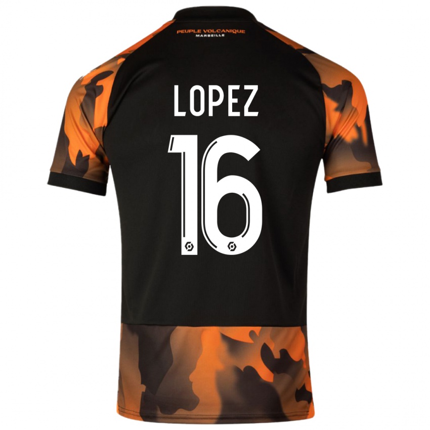 Børn Pau Lopez #16 Sort Orange Tredje Sæt Spillertrøjer 2023/24 Trøje T-Shirt