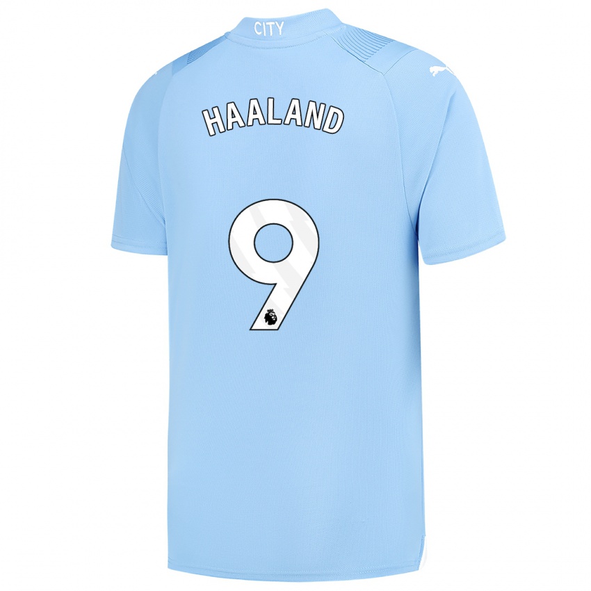 Mænd Erling Haaland #9 Lyseblå Hjemmebane Spillertrøjer 2023/24 Trøje T-Shirt
