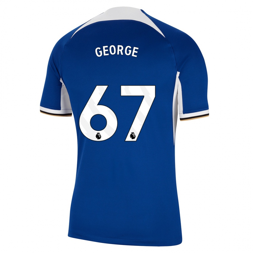 Mænd Tyrique George #67 Blå Hjemmebane Spillertrøjer 2023/24 Trøje T-Shirt