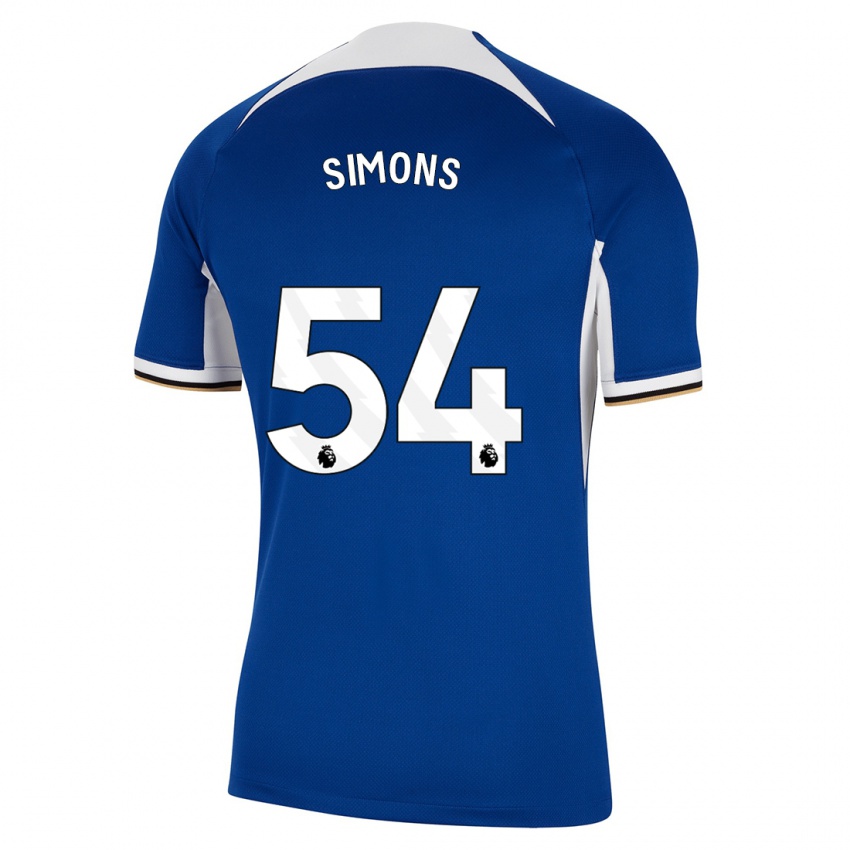 Mænd Xavier Simons #54 Blå Hjemmebane Spillertrøjer 2023/24 Trøje T-Shirt