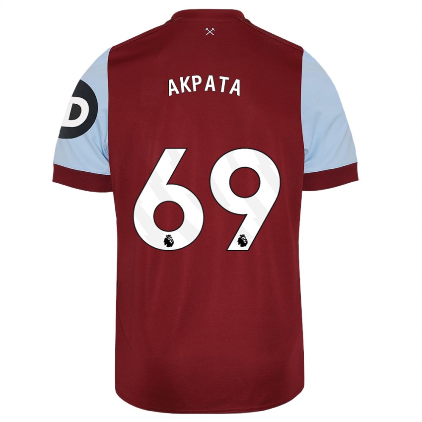 Mænd Tyron Akpata #69 Rødbrun Hjemmebane Spillertrøjer 2023/24 Trøje T-Shirt