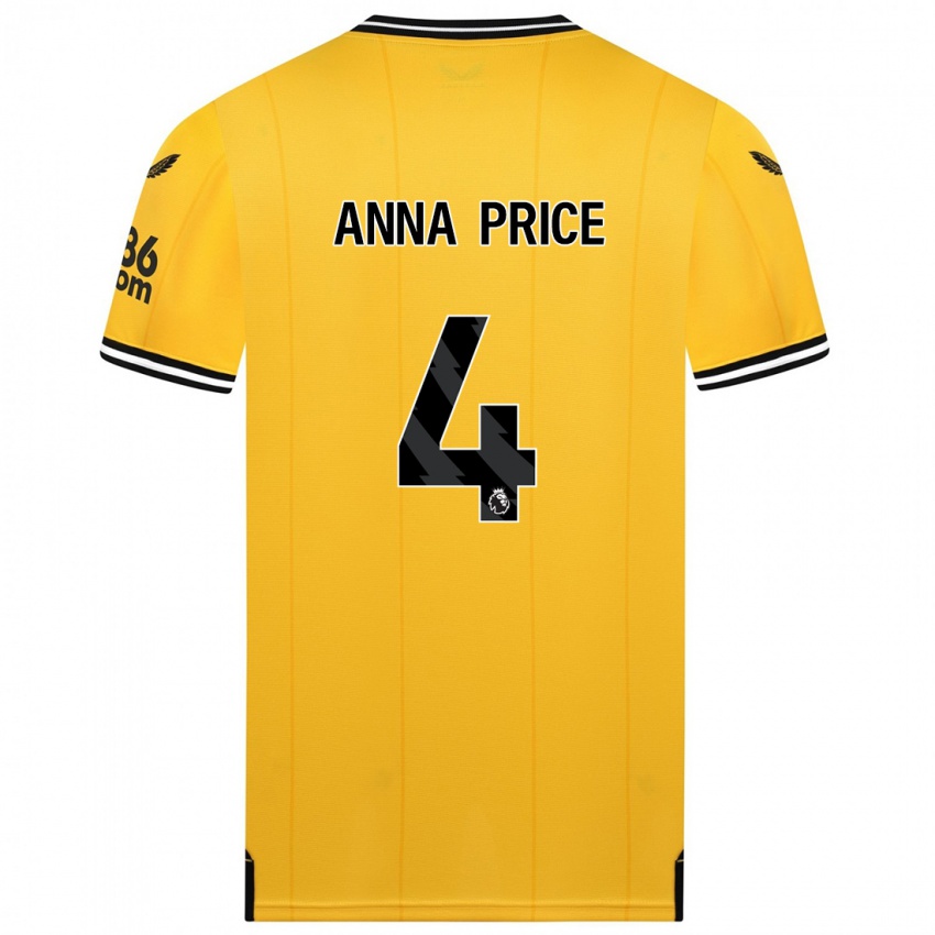 Mænd Anna Price #4 Gul Hjemmebane Spillertrøjer 2023/24 Trøje T-Shirt