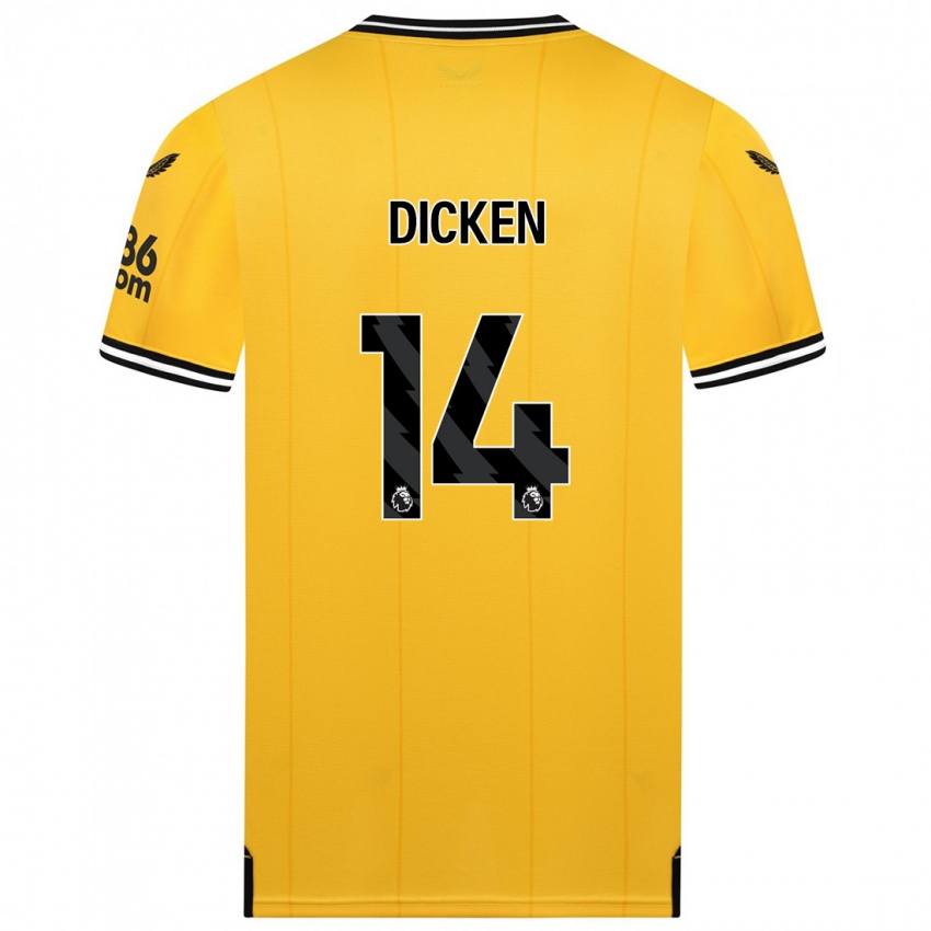 Mænd Amy Dicken #14 Gul Hjemmebane Spillertrøjer 2023/24 Trøje T-Shirt