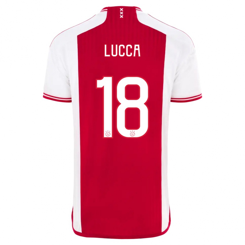 Mænd Lorenzo Lucca #18 Rød Hvid Hjemmebane Spillertrøjer 2023/24 Trøje T-Shirt