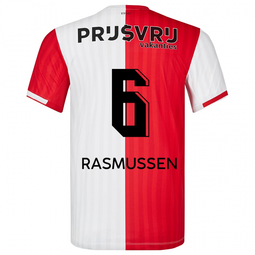 Mænd Jacob Rasmussen #6 Rød Hvid Hjemmebane Spillertrøjer 2023/24 Trøje T-Shirt