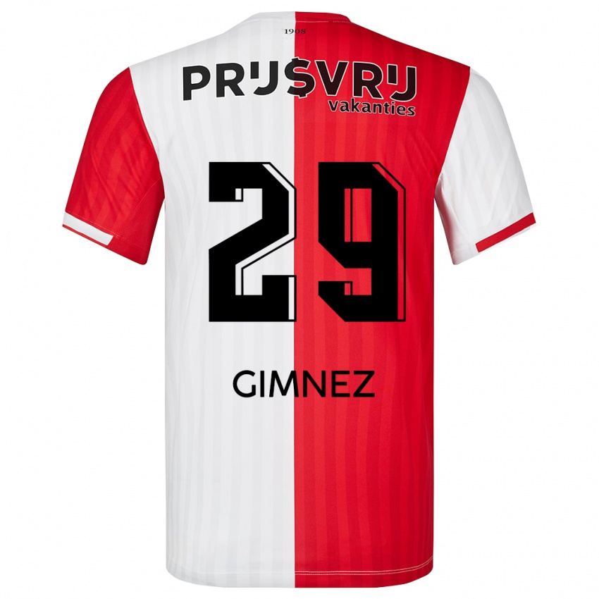 Mænd Santiago Gimnez #29 Rød Hvid Hjemmebane Spillertrøjer 2023/24 Trøje T-Shirt