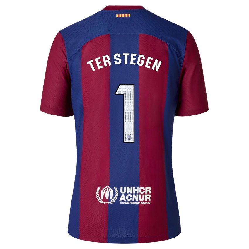 Mænd Marc-Andre Ter Stegen #1 Rød Blå Hjemmebane Spillertrøjer 2023/24 Trøje T-Shirt