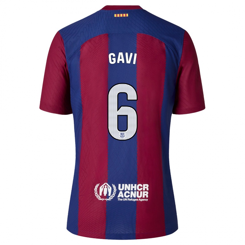 Mænd Gavi #6 Rød Blå Hjemmebane Spillertrøjer 2023/24 Trøje T-Shirt
