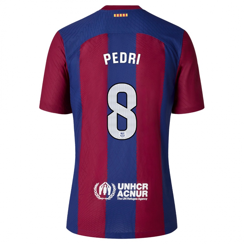 Mænd Pedri #8 Rød Blå Hjemmebane Spillertrøjer 2023/24 Trøje T-Shirt