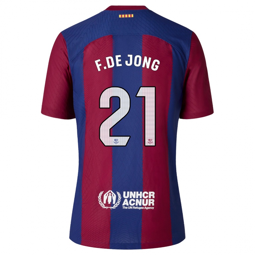 Mænd Frenkie De Jong #21 Rød Blå Hjemmebane Spillertrøjer 2023/24 Trøje T-Shirt